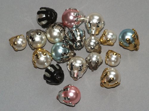Knopf mit gefasster Perle 11mm platin-wachsweiß