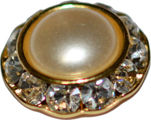 Strass Knopf 16mm gold kristall wachsweiß