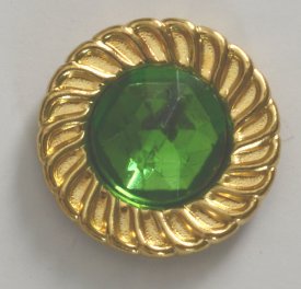 Messingknopf mit Kristallstein 18mm gold smaragd